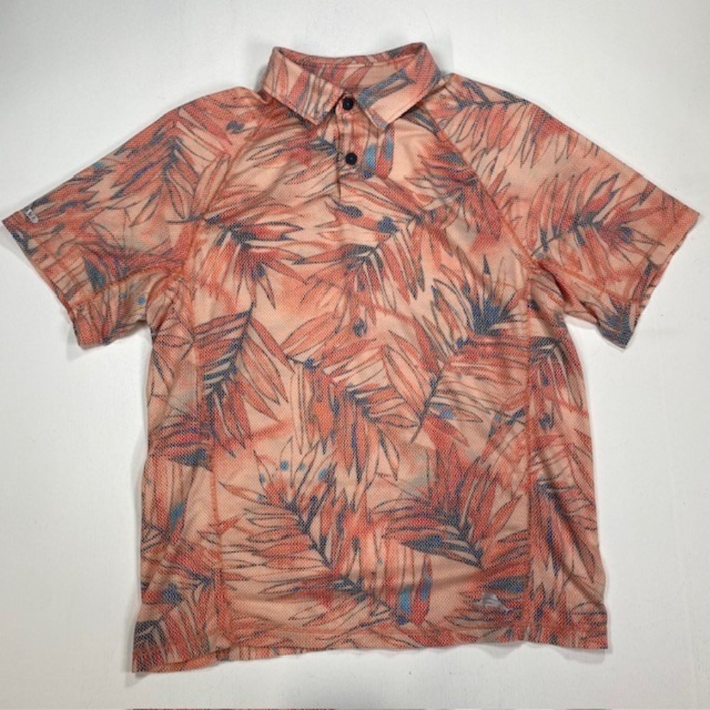 Tommy Bahama IslandZone Mens Small Orange‎ Tropical Palm Performance Polo Shirt